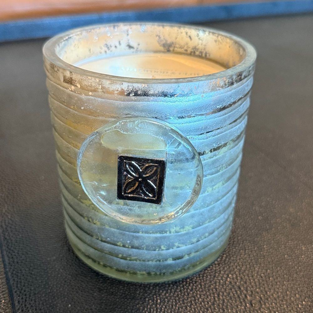 Pottery Barn Silver Textured Candle Sandalwood & Clove scented candle 24oz